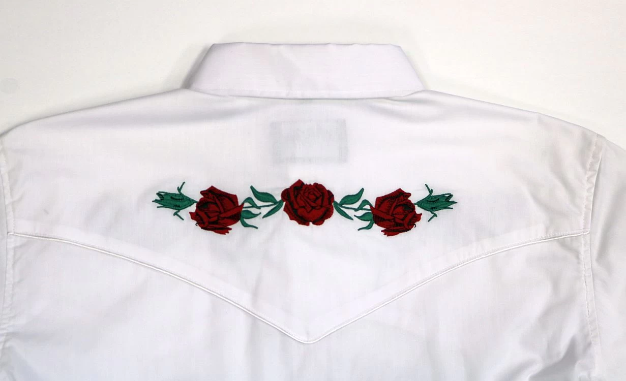 White Horse Mens Embroidered Red Rose L/S Western Shirt - Image 2