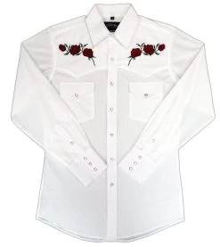 White Horse Mens Embroidered Red Rose L/S Western Shirt