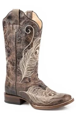 Roper Women's Square Toe Feather Embroidery