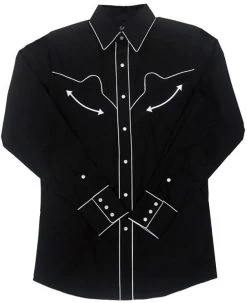 White Horse Mens Retro Black L/S Shirt - Big Sizes