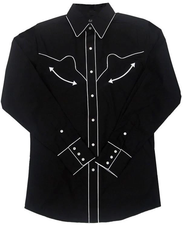 White Horse Mens Retro Black L/S Western Shirt