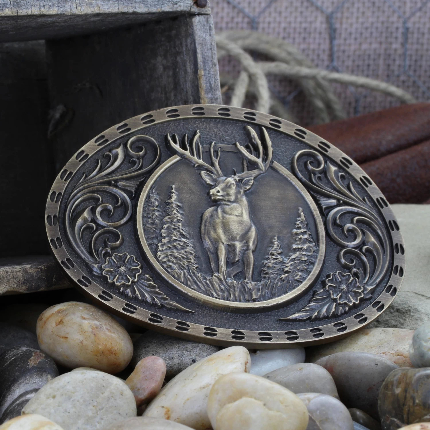 Montana Silversmiths Heritage Outdoor Series Wild Stag Carved Buckle - Image 3