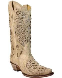 Corral Boots Corral Women's White Glitter Inlay & Crystals Wedding Boot