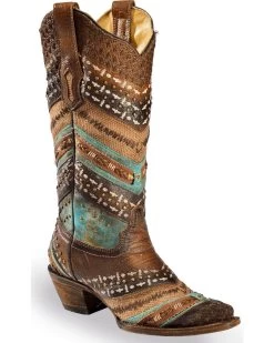 Corral Boots Corral Women's Embroidery & Studs Snip Toe Western Boot