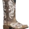 Corral Women's Brown & White Embroidery Square Toe Boots
