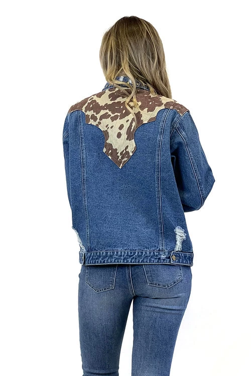 Fashion Express Women's Cow Print Denim Jacket - Image 3