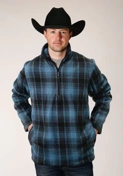 Roper Men's Plaid Micro Fleece Pullover