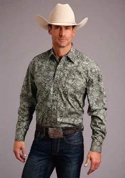 Stetson Men's Olive Paisley Snap Shirt