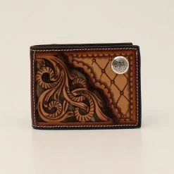 3D Men's Floral Diamond Tooled Bifold Wallet