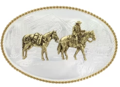Montana Silversmiths Montana Silversmith Etched Mountains With Pack Horse & Rider Belt Buckle