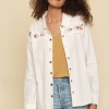 Mystree Women's Embroidery Yoke Shirt Jacket - Ivory