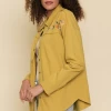 Mystree Women's Embroidery Yoke Shirt Jacket - Mustard