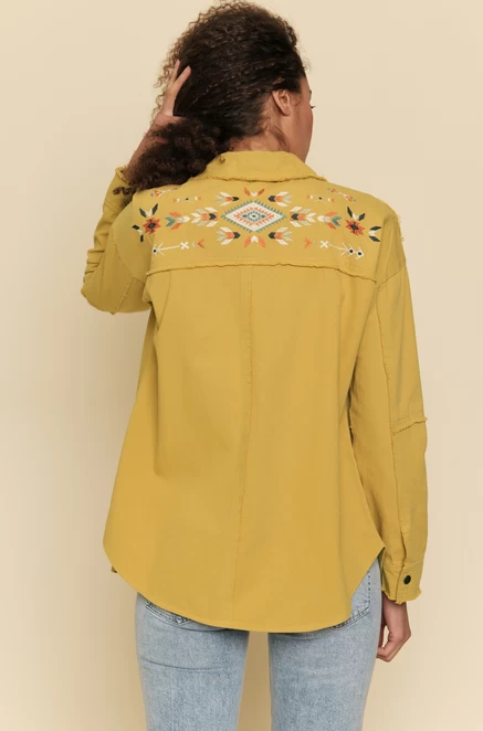 Mystree Women's Embroidery Yoke Shirt Jacket - Mustard - Image 2