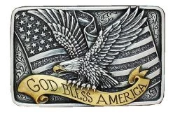 Nocona God Bless America Rectangle Belt Buckle