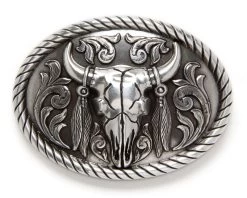 Nocona Oval Rope Edge Steer Skull Belt Buckle