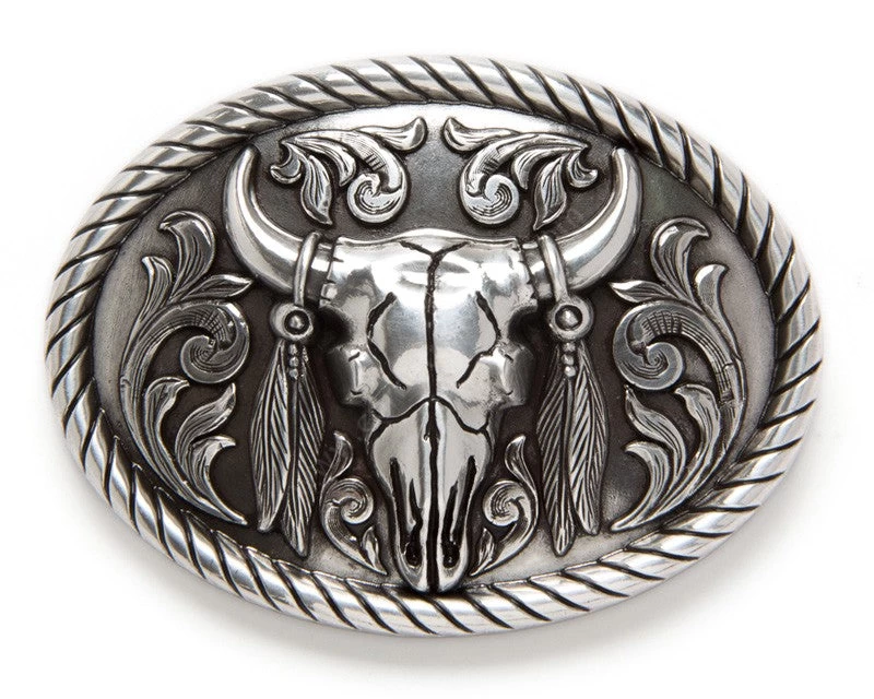 Nocona Oval Rope Edge Steer Skull Belt Buckle