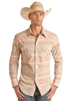 Men's Vintage Aztec Print Long Sleeve Shirt