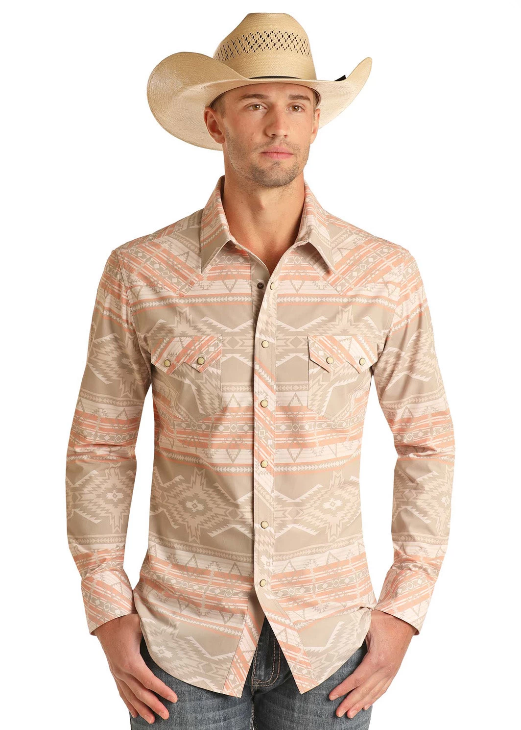 Men's Vintage Aztec Print Long Sleeve Shirt