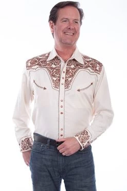 Scully Men's Retro Gunfighter Western Shirt - Natural
