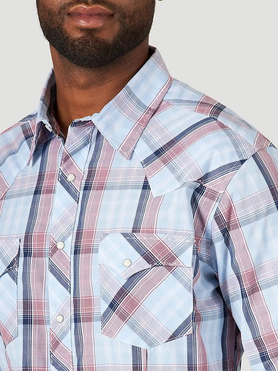 Wrangler Men's Chambray Blue Plaid Shirt - Image 3
