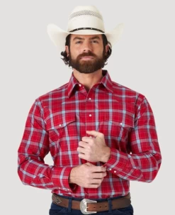 Wrangler Men's Plaid Wrinkle Resist L/S Western Shirt