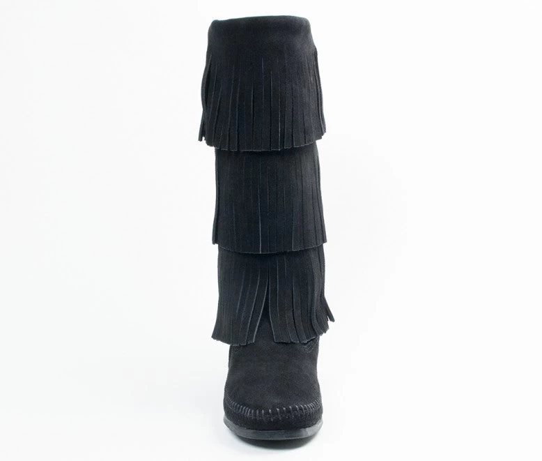 Minnetonka Women's Black 3-Layer Fringe Boot - Image 3