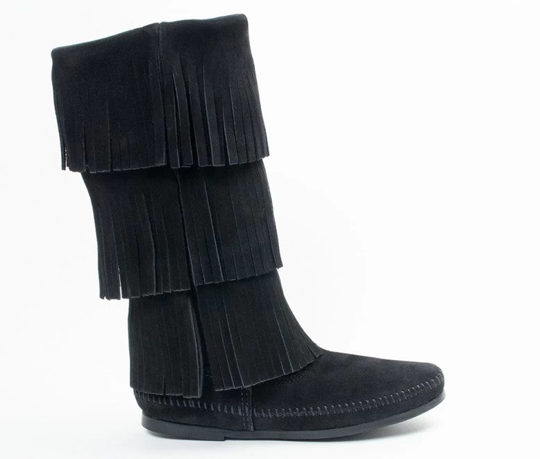 Minnetonka Women's Black 3-Layer Fringe Boot - Image 2