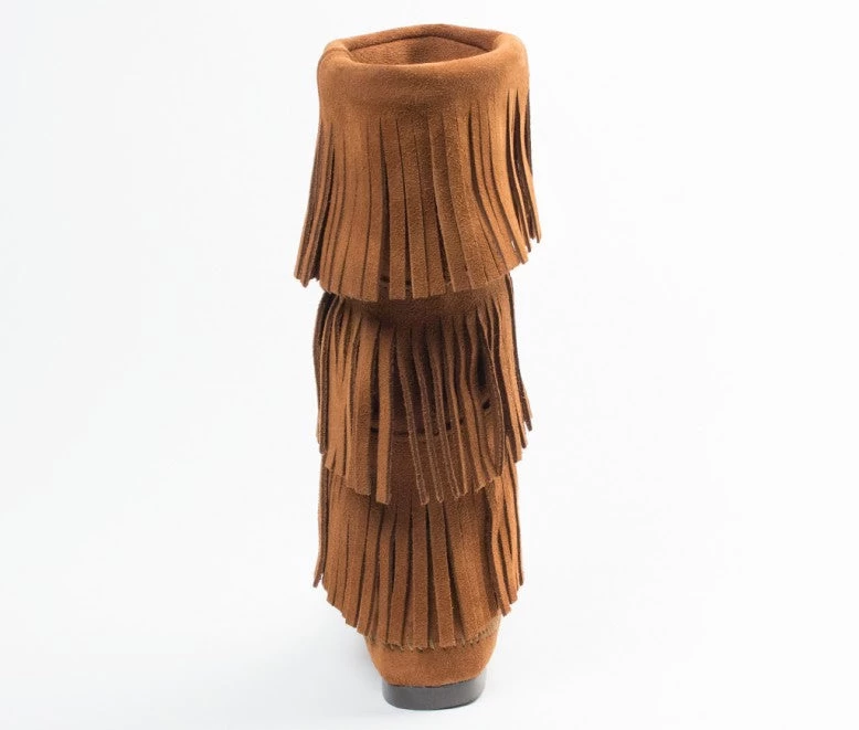 Minnetonka Women's Brown 3-Layer Fringe Boot - Image 4