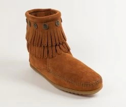 Minnetonka Women's Double Fringe Brown Side Zip Boot